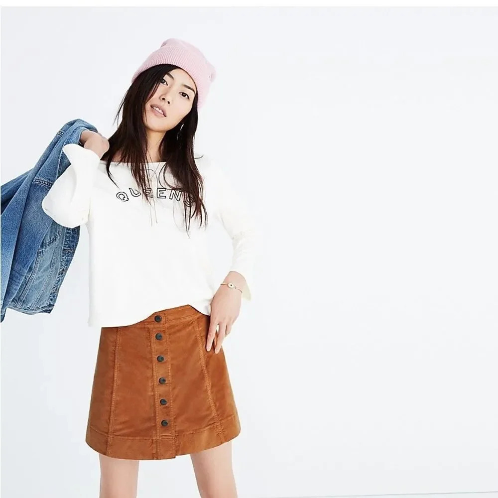MADEWELL NWOT‎ Velveteen Metropolis Snap Skirt